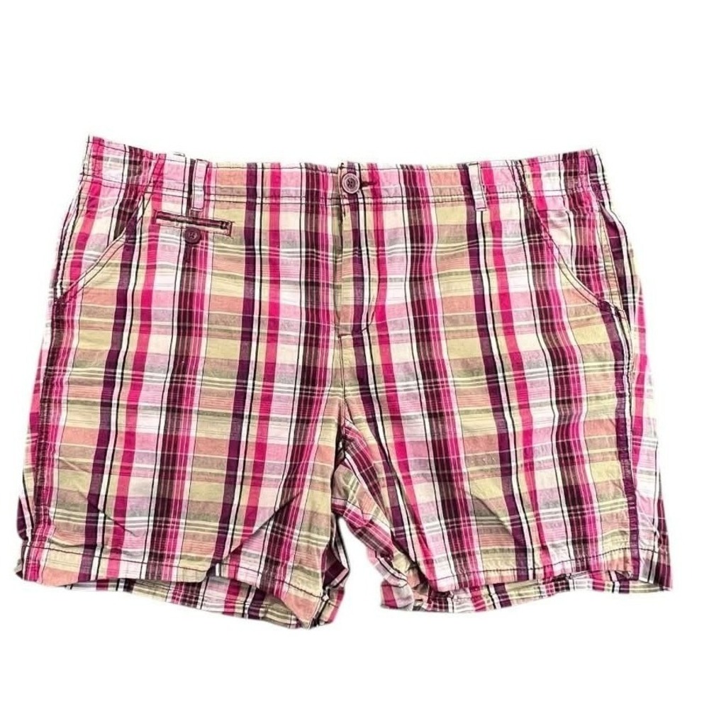 Faded Glory‎ Women Plaid Shorts Pink Beige Size 18 Casual Summer Festival